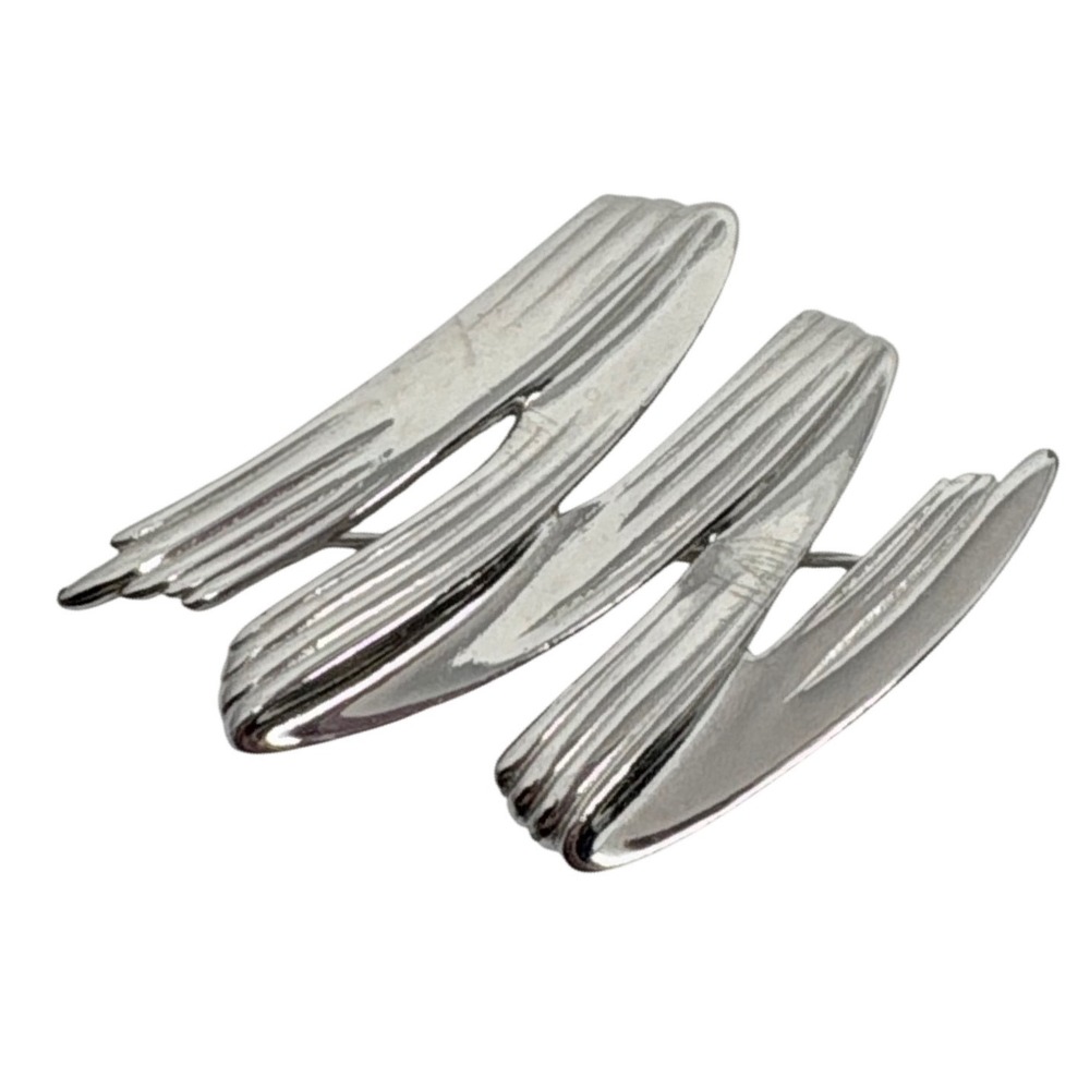 Abstract Zig Zag Ribbed Brooch Modernist Sculptural Pin 1980s Silver Tone‎